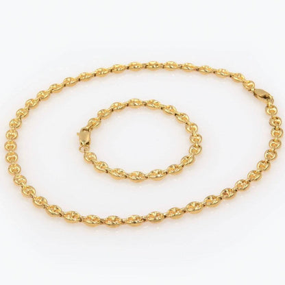 14K Solid Yellow Gold 3mm Puff Mariner Link Necklace Bracelet with Lobster Clasp