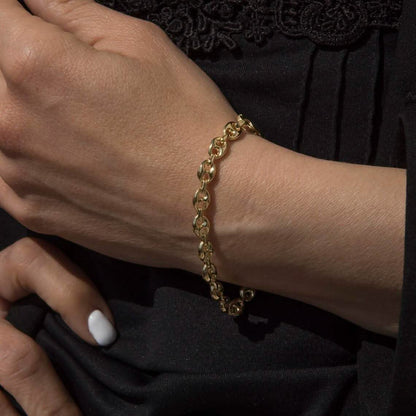 14K Solid Yellow Gold 3mm Puff Mariner Link Necklace Bracelet with Lobster Clasp