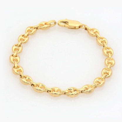 14K Solid Yellow Gold 3mm Puff Mariner Link Necklace Bracelet with Lobster Clasp