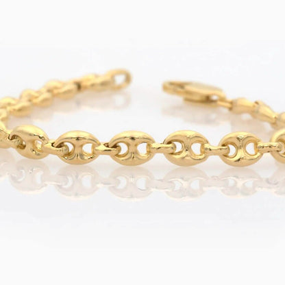 14K Solid Yellow Gold 3mm Puff Mariner Link Necklace Bracelet with Lobster Clasp