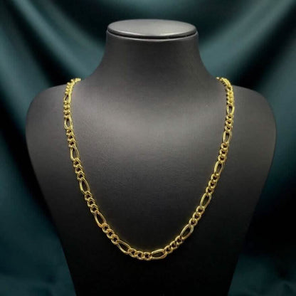 14K Solid Yellow Gold 4mm Figaro Link Chain Necklace