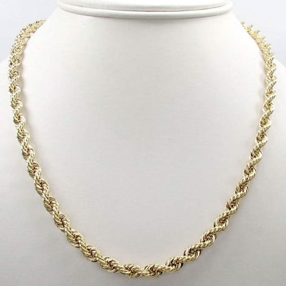 14K Solid Yellow Gold 4MM Rope Chain Thick Necklace Bracelet for Men and Women