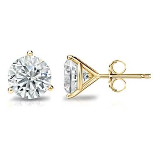 14K Yellow Gold 8mm Round Cut Crystal Studs