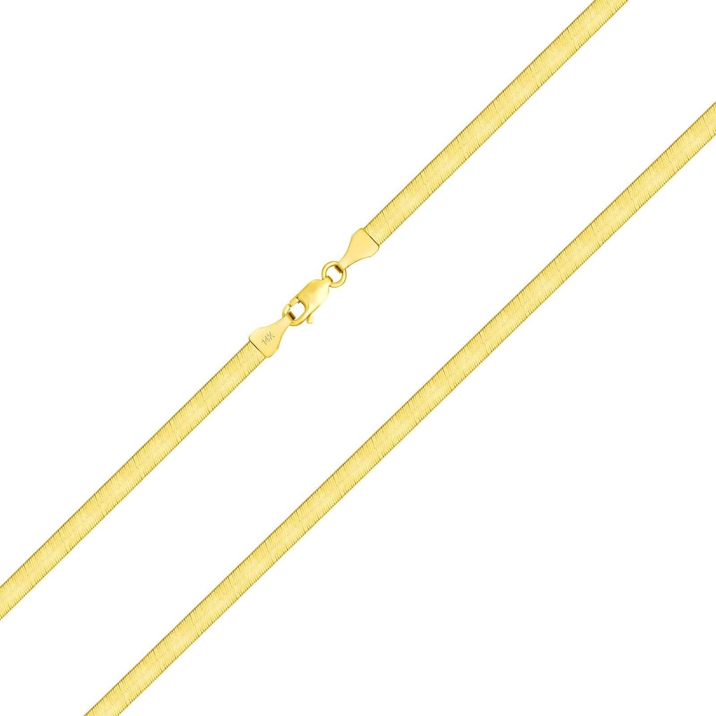 14K Yellow Gold Solid Womens 4mm High Polish Silk Herringbone Chain Necklace