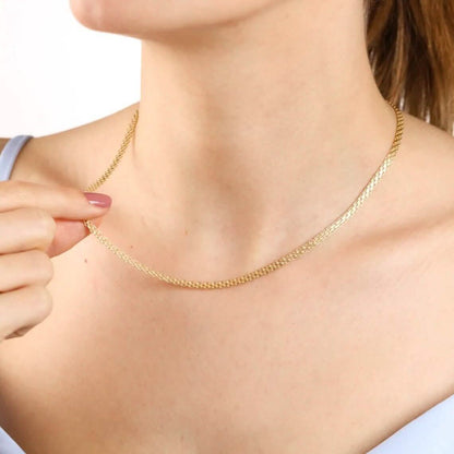 14K Yellow Solid Gold Round Bismark Chain Necklace 2.5mm 24"