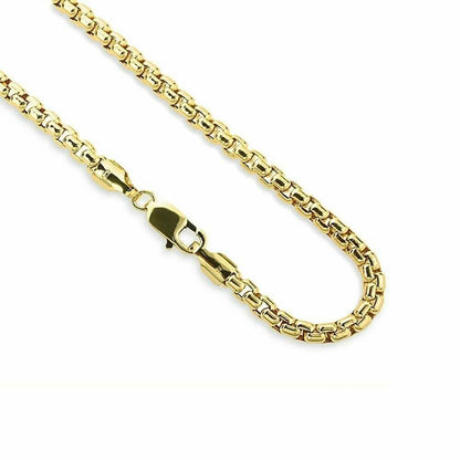 14K Yellow Solid Gold Round Box Link Chain Necklace