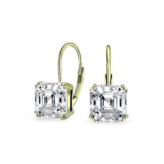 1.5 Carat Cz White Topaz Asscher-cut Leverback Earrings Sterling Silver Gold Tone