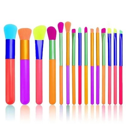 15-Pieces: Rainbow Color High Quality Makeup Brush Set