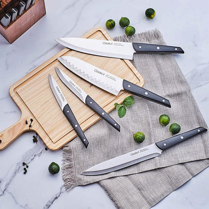 15-Pieces Set: Cookit Germany Stainless Steel Knife Block Set and Serrated Steak Knives