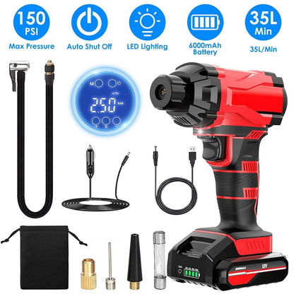 150 PSI 12V Portable Cordless Tire Pump 6000mAh Rechargeable with LED Light