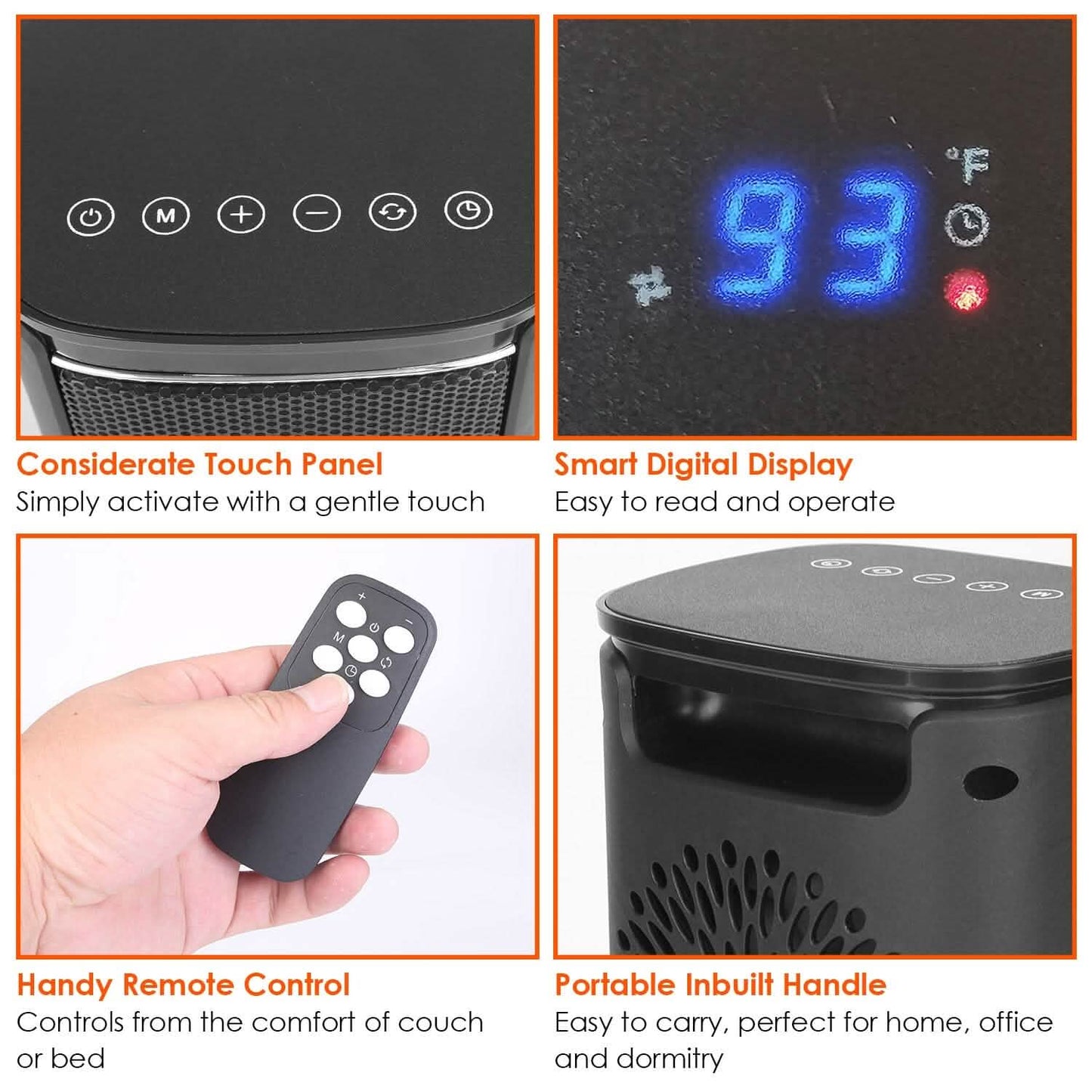 1500W Electric Space Heater Ceramic Heater Fan with 3 Modes Remote Control Digital Display