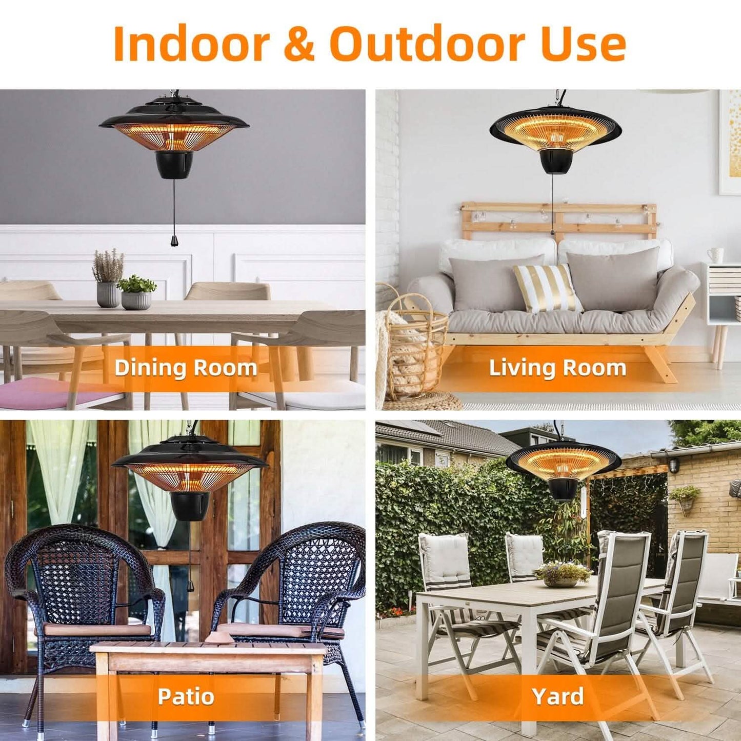 1500W Outdoor Hanging Patio Ultra-Quiet Electric Heating Lamp
