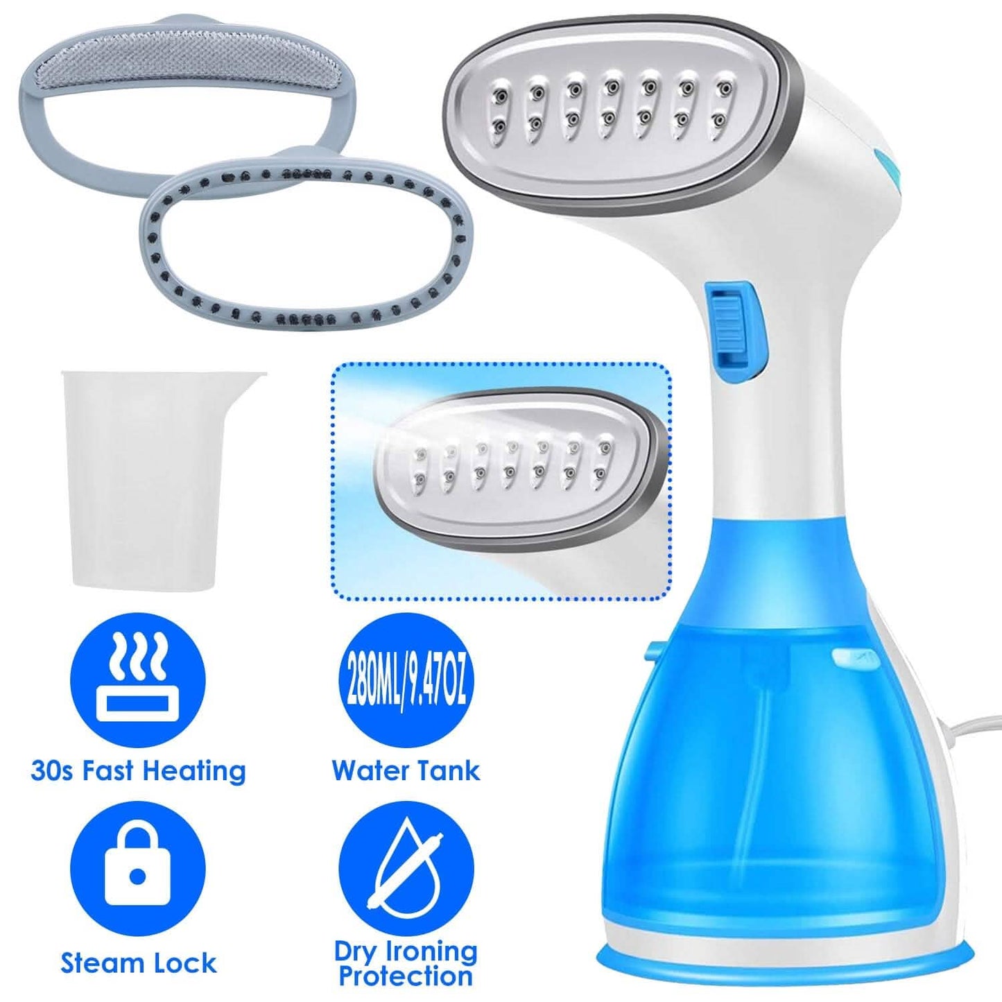 1500W Portable Handheld Clothes Steamer with 2 Brush