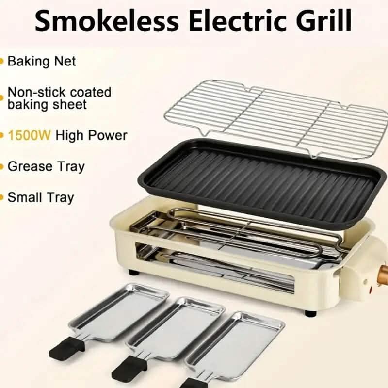 1500W Smokeless Electric Indoor Grill with Removable Non-Stick Plate
