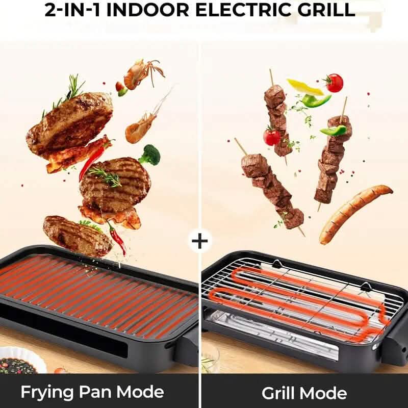 1500W Smokeless Electric Indoor Grill with Removable Non-Stick Plate