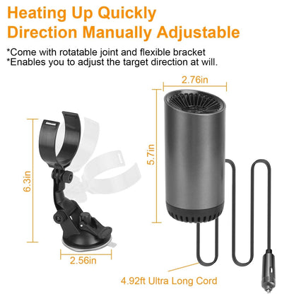 150W Portable Car Heater 2-in-1 Heating Cooling Fan Rotatable Demister Defroster