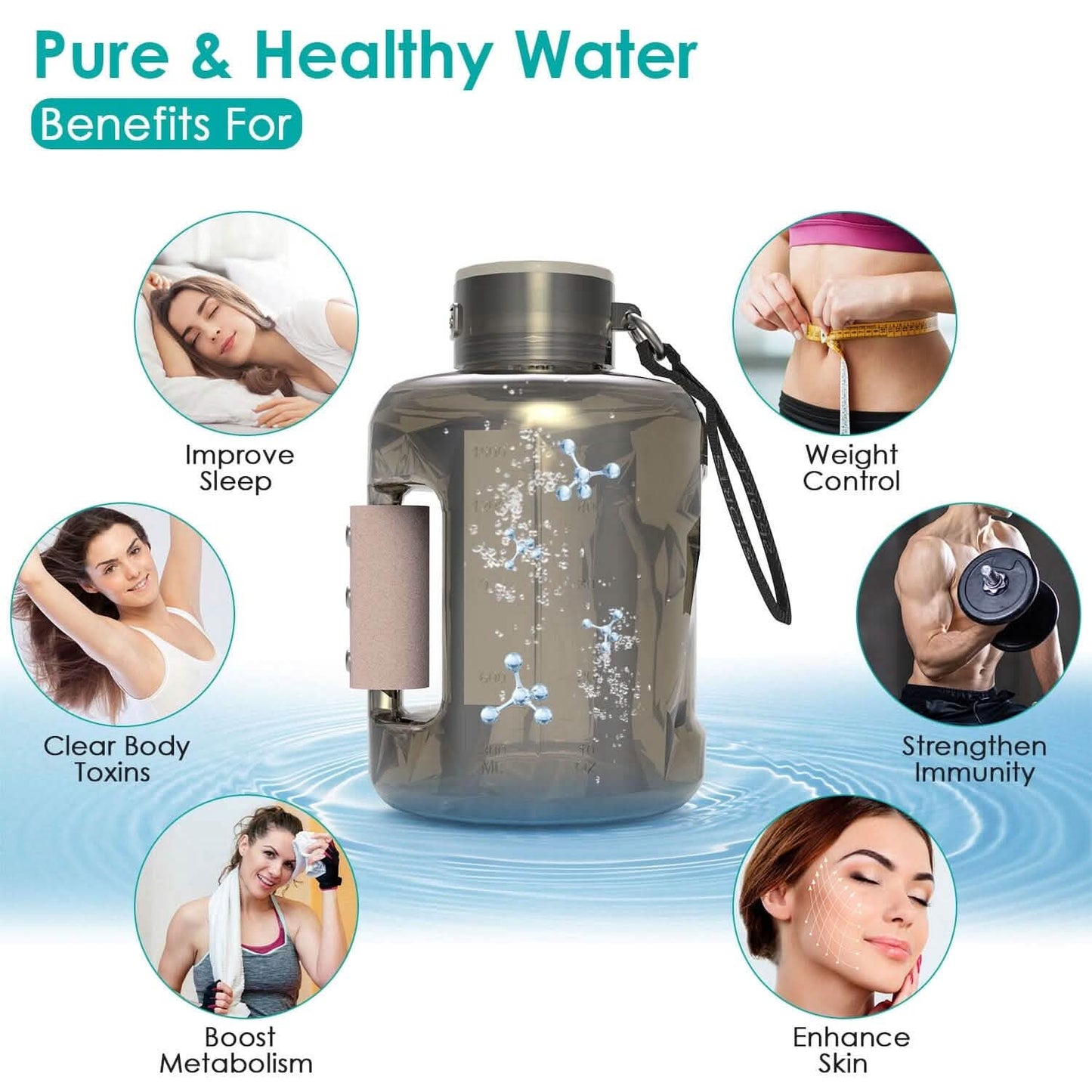 1.5L Large Capacity Portable Rechargeable Hydrogen Water Bottle 6 Min. Quick Electrolysis