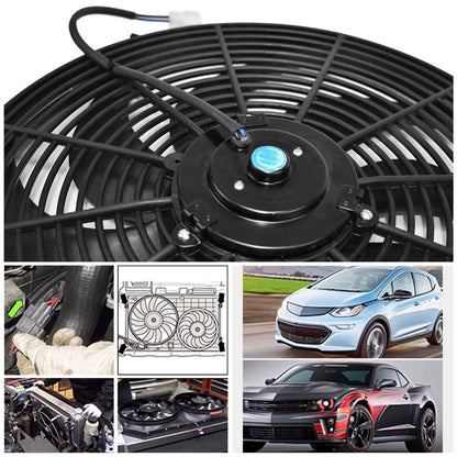 16" Electric Radiator Cooling Fan 12V 120W 10 Blades Car Thermostat Kit