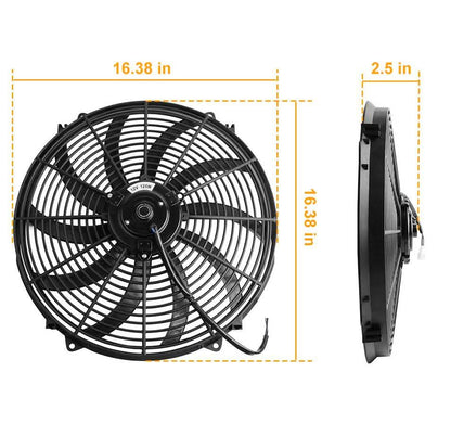 16" Electric Radiator Cooling Fan 12V 120W 10 Blades Car Thermostat Kit