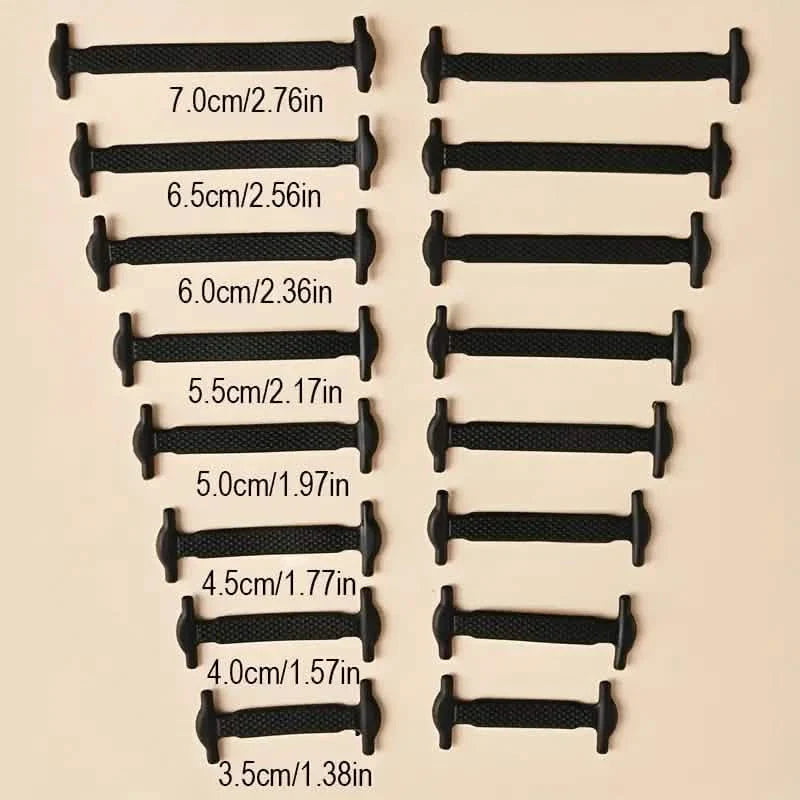 16-Pieces Set: Silicone Elastic Shoe Laces - Free-Tie for Skate, Casual and Sneakers Shoes