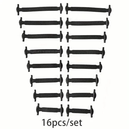 16-Pieces Set: Silicone Elastic Shoe Laces - Free-Tie for Skate, Casual and Sneakers Shoes