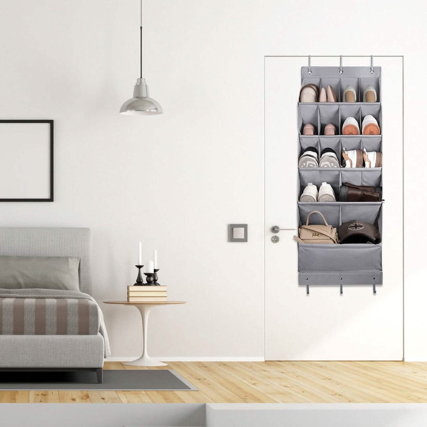 16 Pockets Over The Door Shoe Organizer 5 Tier with 6 Hooks