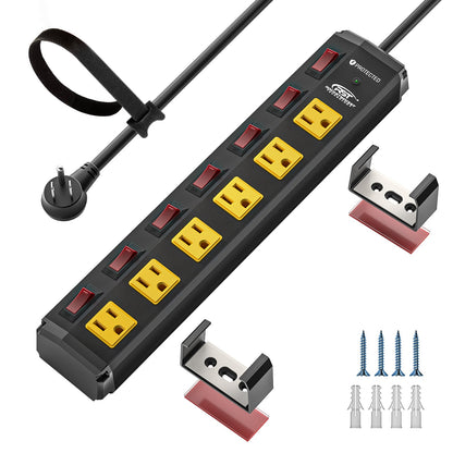 CRST 6-Outlet Metal Power Strip Surge Protector with Individual Switches, Versatile Mounting System