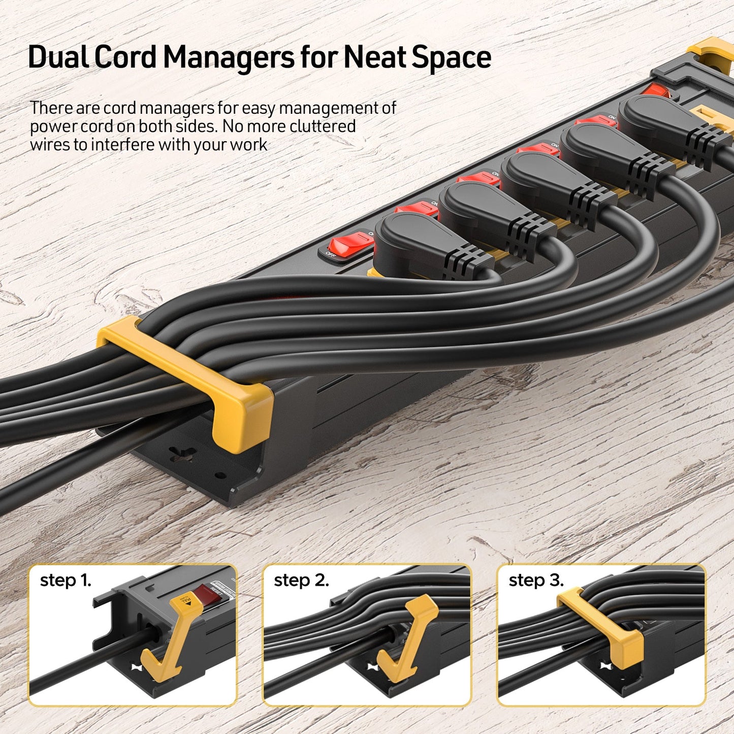 6-Outlet Metal Power Strip with Individual Switches + Dual-Pole Master Switch