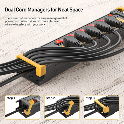 6-Outlet Metal Power Strip with Individual Switches + Dual-Pole Master Switch
