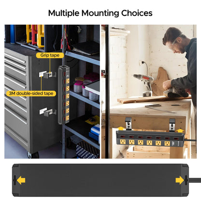 CRST 6-Outlet Metal Power Strip Surge Protector with Individual Switches, Versatile Mounting System