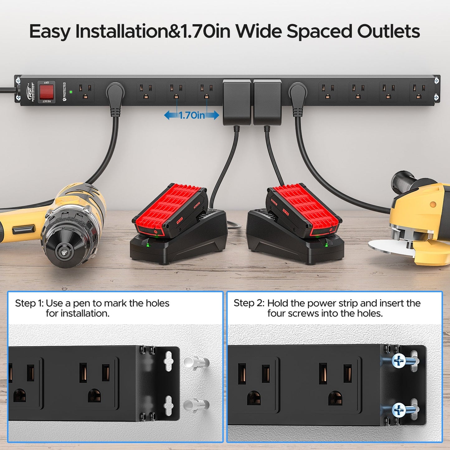 CRST 12-Outlet Metal Surge Protector Power Strip — Mountable, 2100J, 6FT/15FT Cord