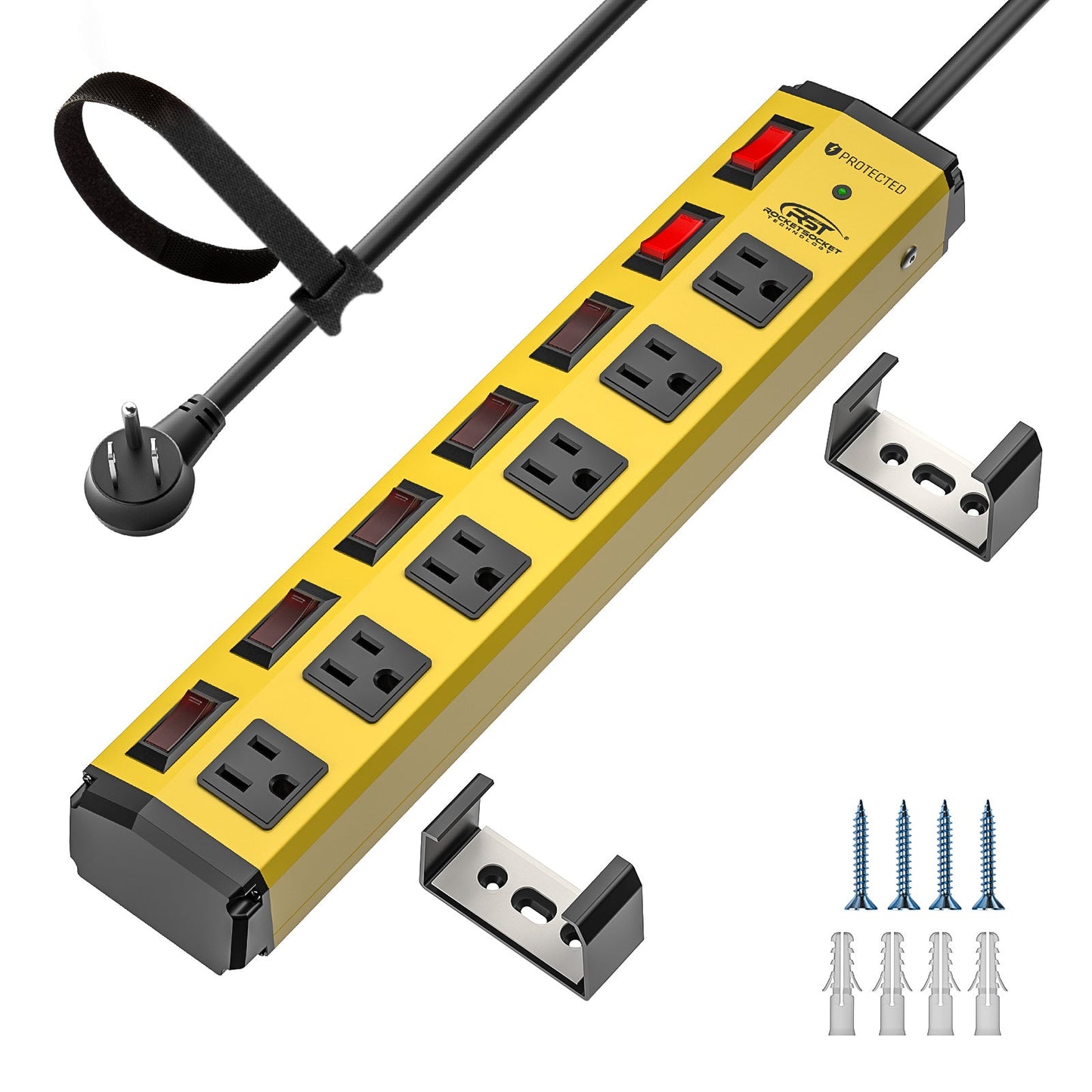 CRST 6-Outlet Metal Power Strip Surge Protector with Individual Switches, Versatile Mounting System