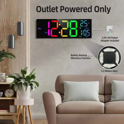 16.2" Large Display Digital Coloring Changing Wall Clock with Built-in Night Light