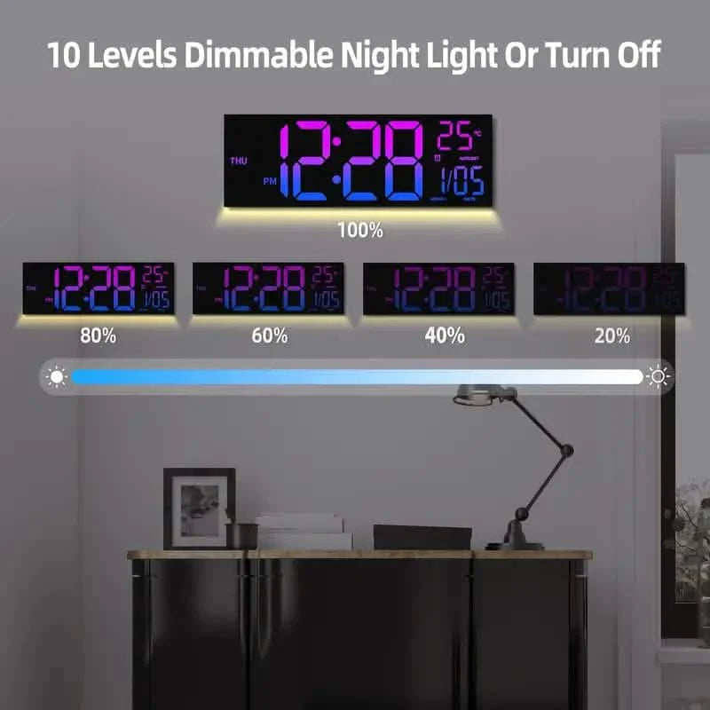 16.2" Large Display Digital Coloring Changing Wall Clock with Built-in Night Light