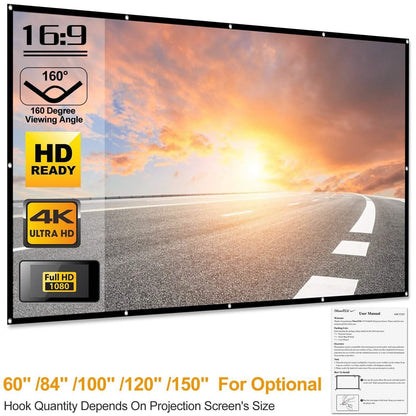 16:9 Foldable Projector Screen Anti-Crease Wall Mounted