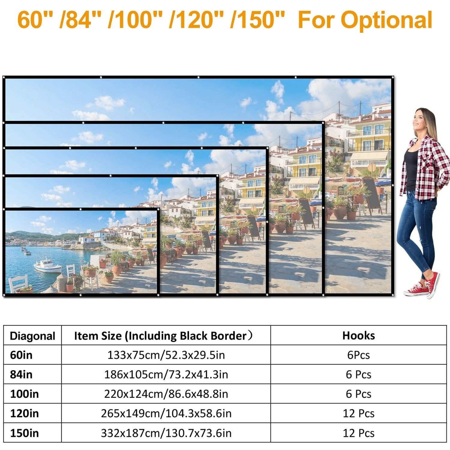 16:9 Foldable Projector Screen Anti-Crease Wall Mounted