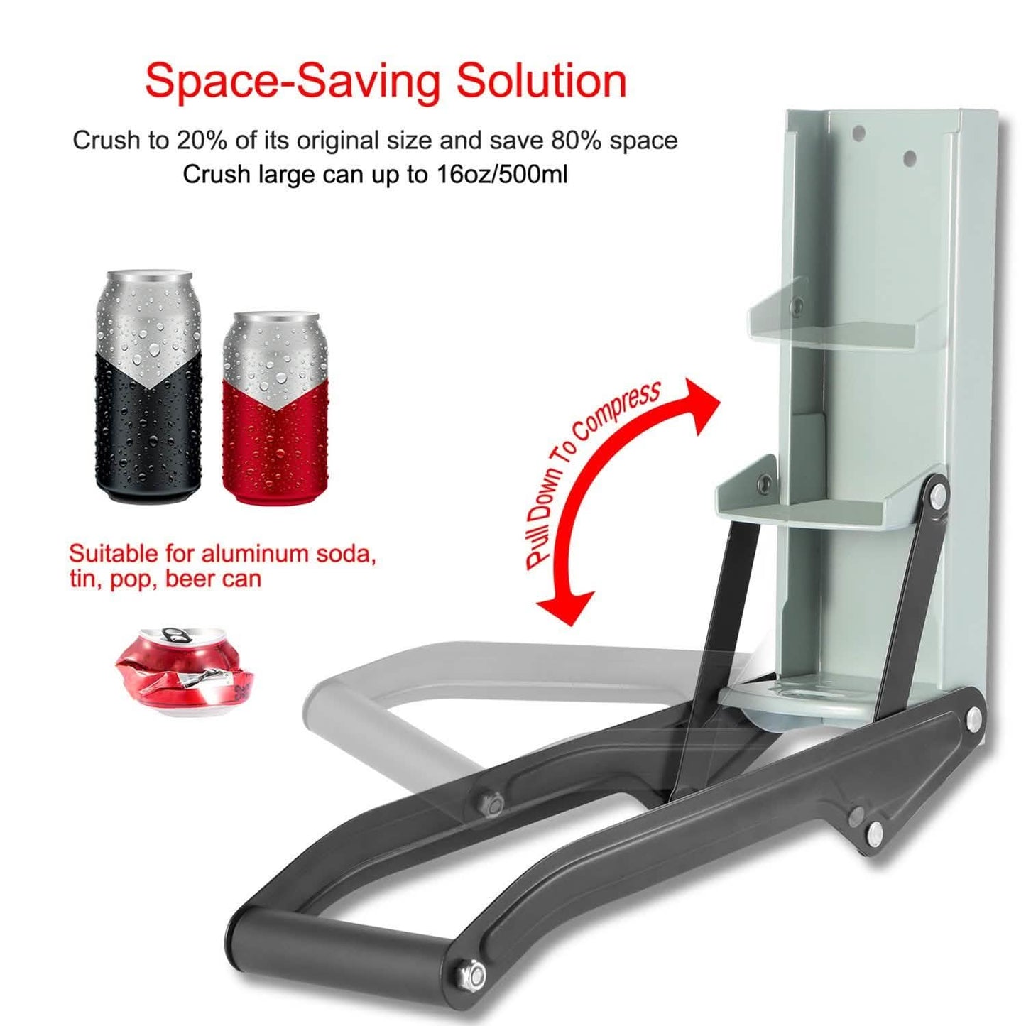 16oz Can Crusher Heavy Duty Metal with Bottle Opener Wall Mounted
