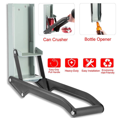 16oz Can Crusher Heavy Duty Metal with Bottle Opener Wall Mounted