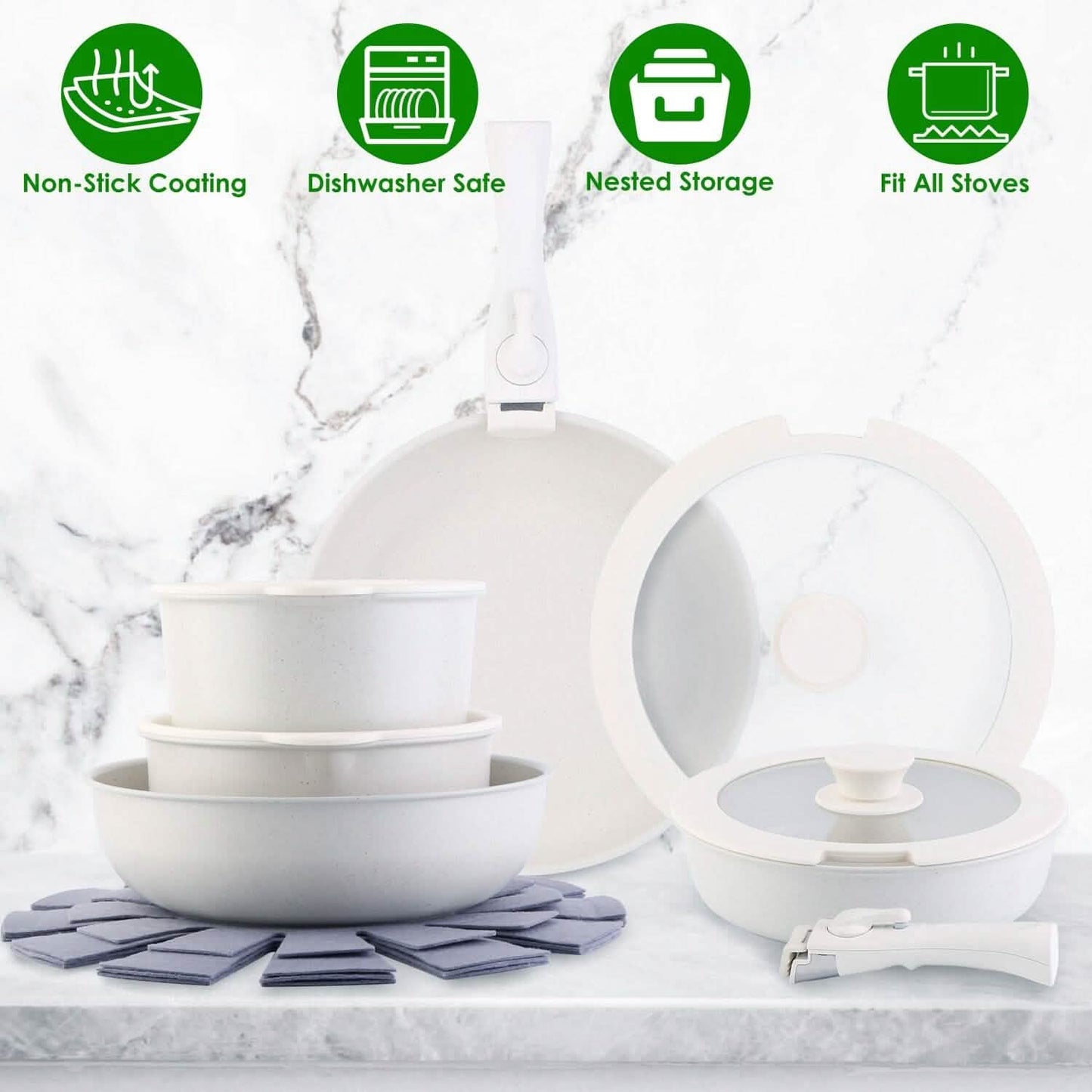 17-Pieces: Nonstick Cookware Set Induction Kitchen Pots and Pans
