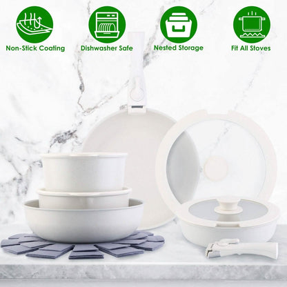 17-Pieces: Nonstick Cookware Set Induction Kitchen Pots and Pans