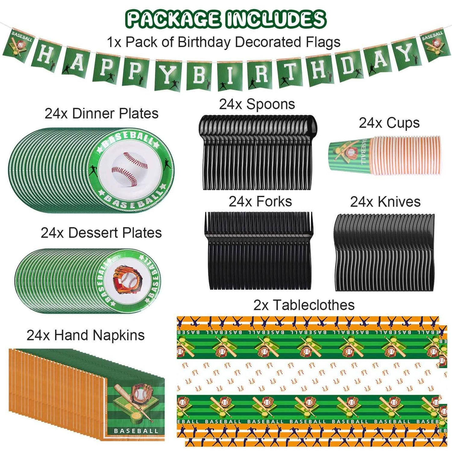 171-Pieces: Baseball Birthday Party Disposable Dinnerware Set