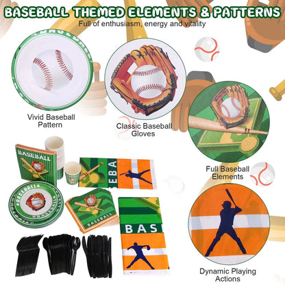 171-Pieces: Baseball Birthday Party Disposable Dinnerware Set