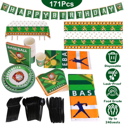171-Pieces: Baseball Birthday Party Disposable Dinnerware Set