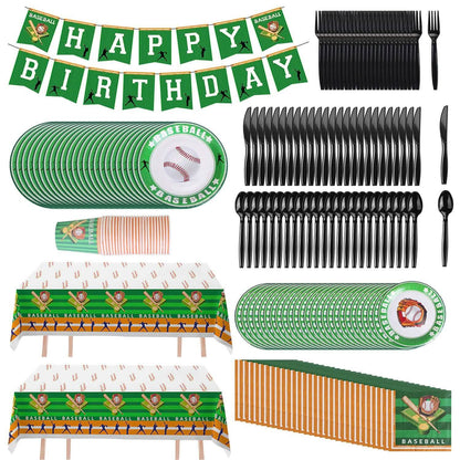 171-Pieces: Baseball Birthday Party Disposable Dinnerware Set