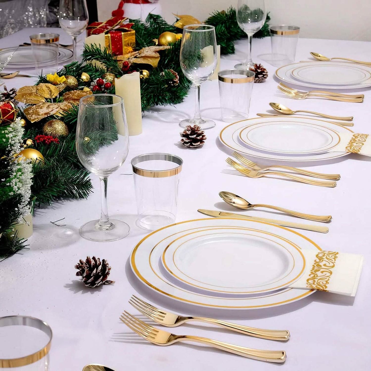 175-Pieces: Disposable Gold Dinnerware Set