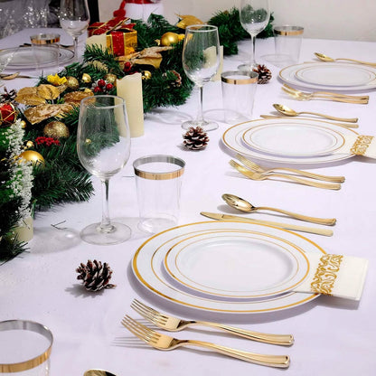 175-Pieces: Disposable Gold Dinnerware Set