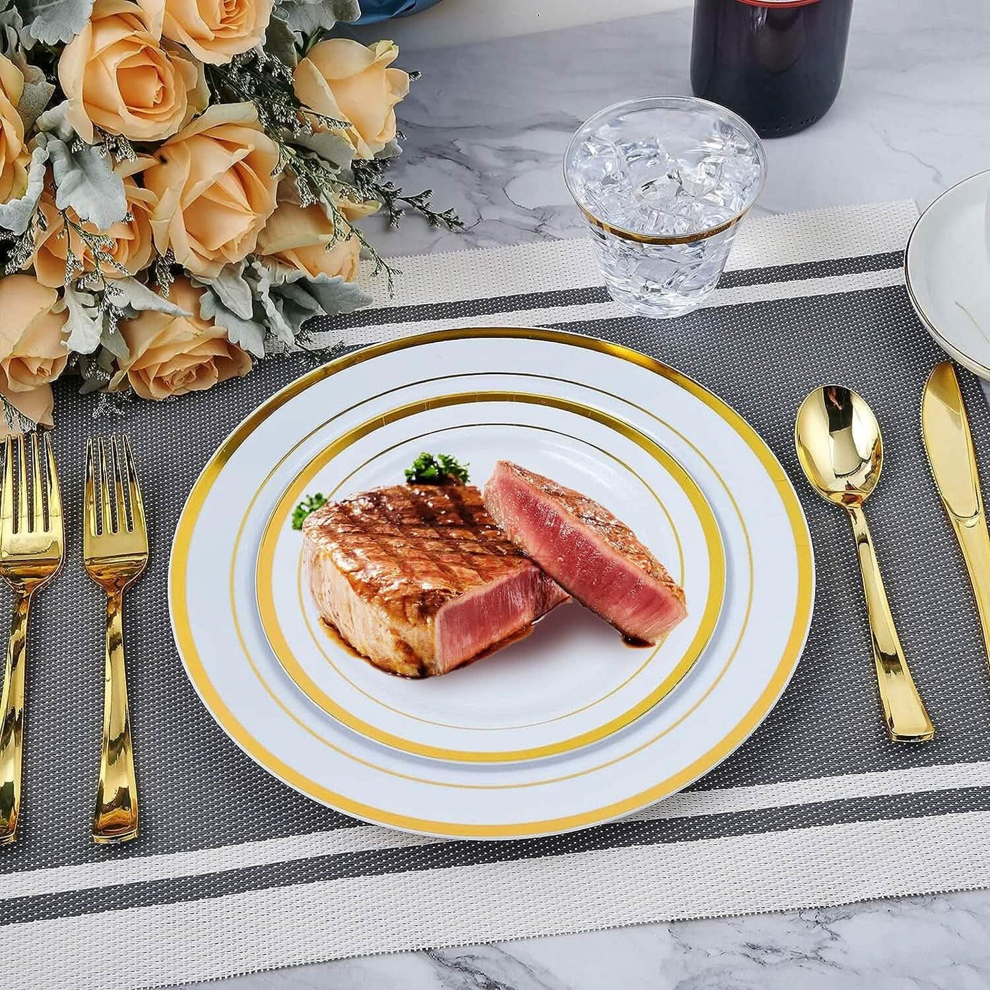 175-Pieces: Disposable Gold Dinnerware Set