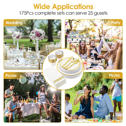 175-Pieces: Disposable Gold Dinnerware Set