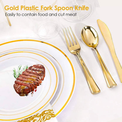 175-Pieces: Disposable Gold Dinnerware Set