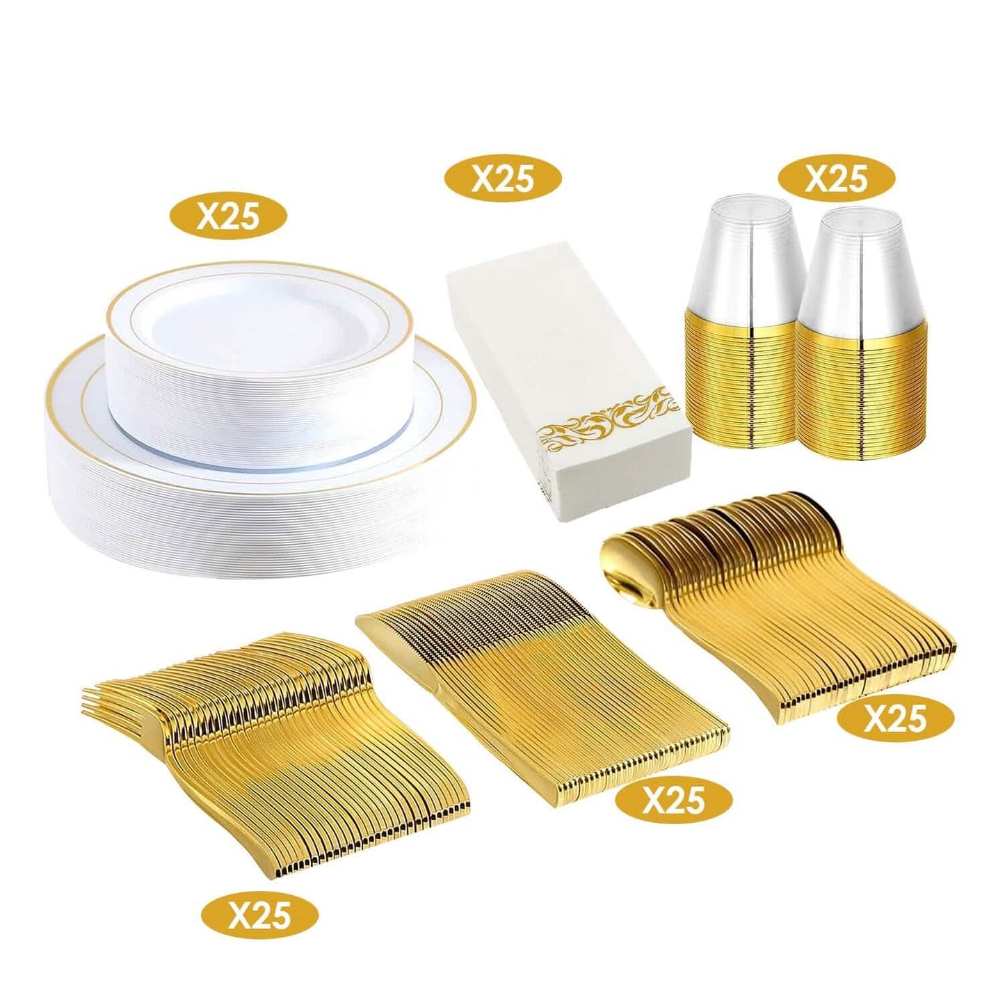 175-Pieces: Disposable Gold Dinnerware Set
